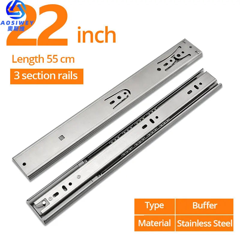 Buffer Damper Rails 10"-22" Stainless Steel Cabinet Slides Soft Close Three-Section Drawer Rails Drawer Slides Hardware