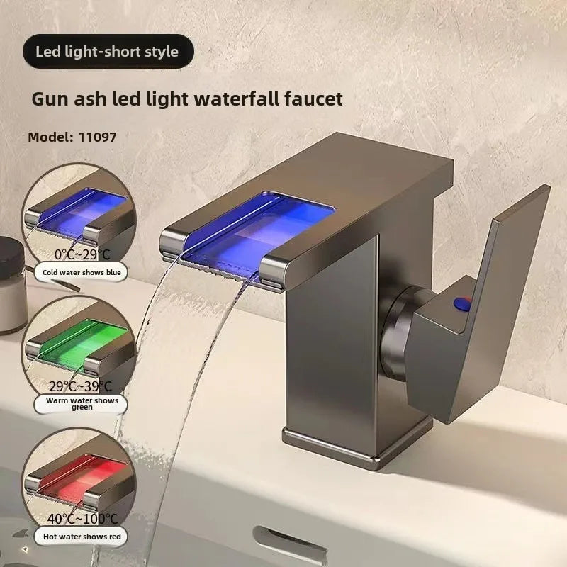 Wash Basin Faucet Bathroom Cold and Hot Sink Tap Toilet Luxury Water Taps Modern Brass Mixers Tap LED Light Bathroom Sink Faucet