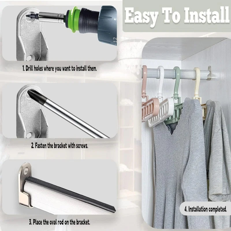 2/6/10pcs Thicken Closet Rod Brackets,Oval Hanging Clothes Rod Holder,Wardrobe Clothes Tube Support,Household Storage Organizer