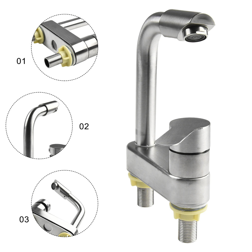Stainless Steel Basin Faucet Sink Faucet Tap Cold And Hot Mixer Tap 2 Holes Single Handle Deck Mounted Tap