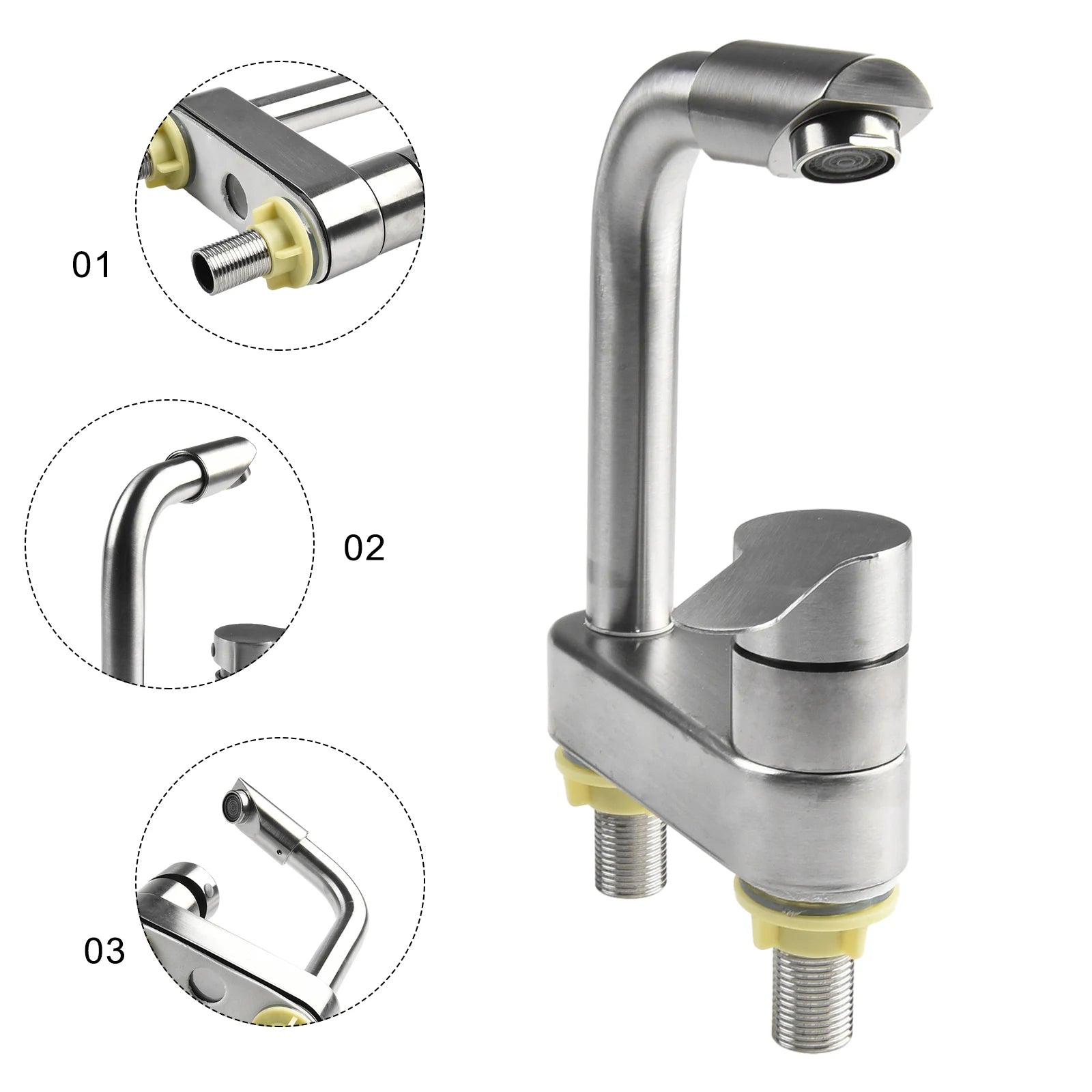 Stainless Steel Basin Faucet Sink Faucet Tap Cold And Hot Mixer Tap 2 Holes Single Handle Deck Mounted Tap