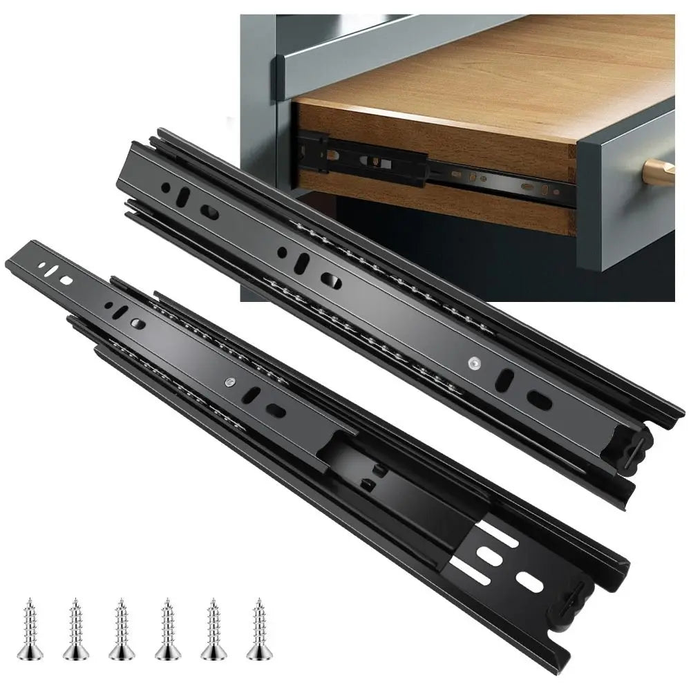 Black Drawer Slides Smooth Operation Heavy Duty Ball Bearing Drawer Rails Steel Easy Installation Full Extension Rails Kitchen