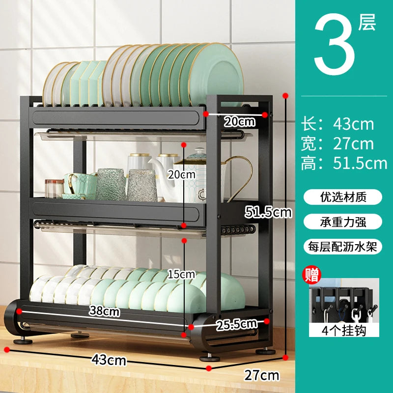 Kitchen Dish Storage Rack, External Hook Plate Organizer, Multi-Function Home Plate Holder, Compact Dish Organizer