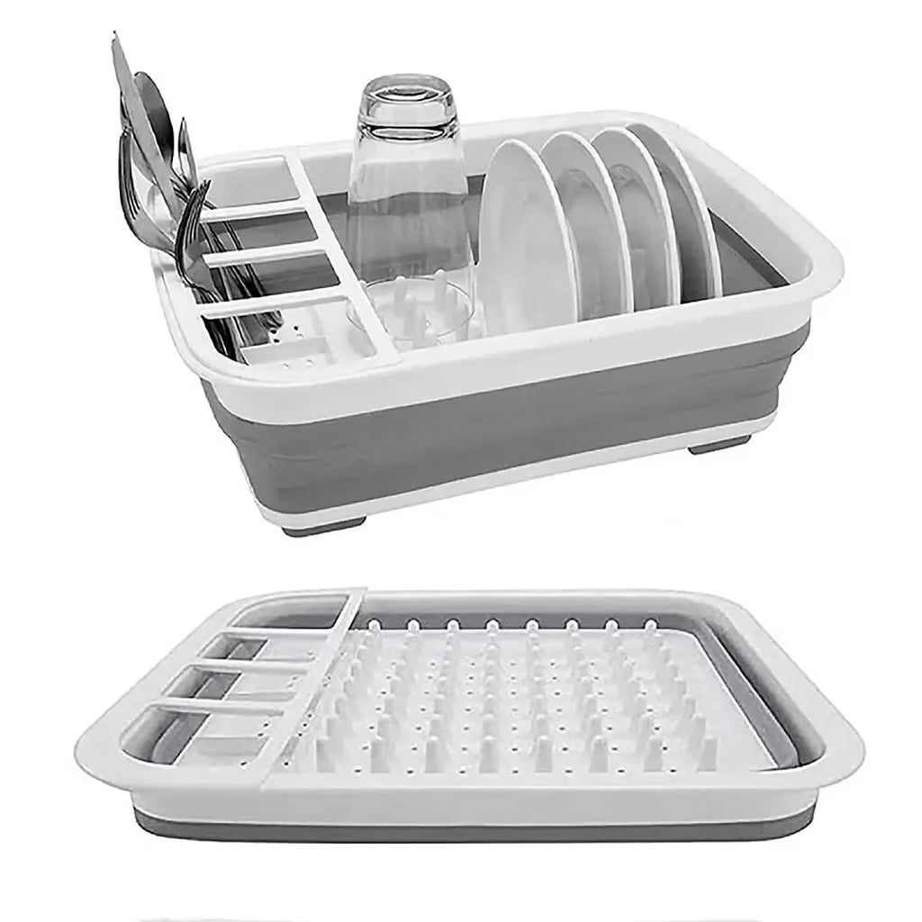 Foldable Dish Drying Rack with Utensil Holder,Space-Saving Plastic Plate Rack for Home,RV,Camping,Foldable Sink Drain for Travel