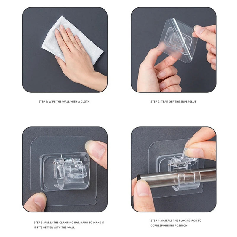 8PCS No Drill Curtain Rod Brackets Curtain Rod Holder Hooks Nail Free Curtain Rod Hooks Curtain Hangers For Home
