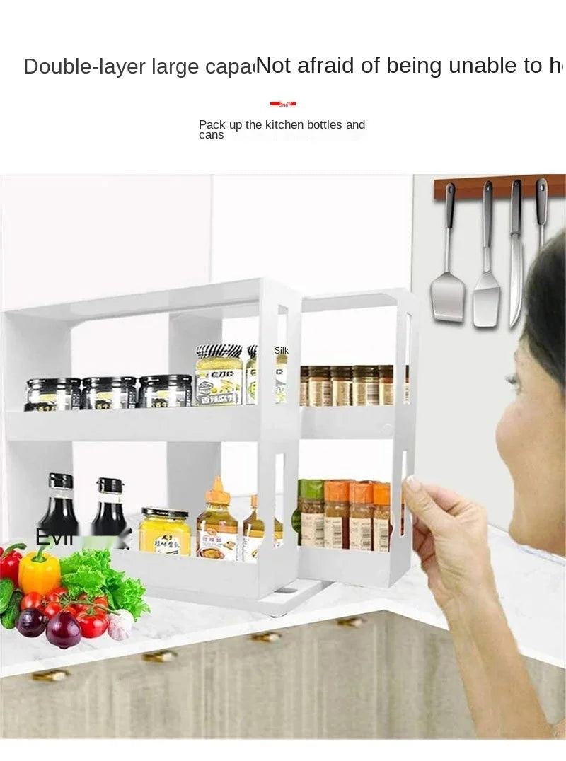 Delicate Spice Rack Double Storage Food Rack Rotating Spice Storage Shelf for Kitchen Bathroom