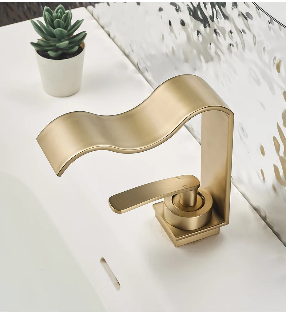 Basin Faucet Waterfall Black with Brushed Bathroom Basin sink Faucet Cold and Hot Water Mixer Single Handle Bathroom Taps 855951