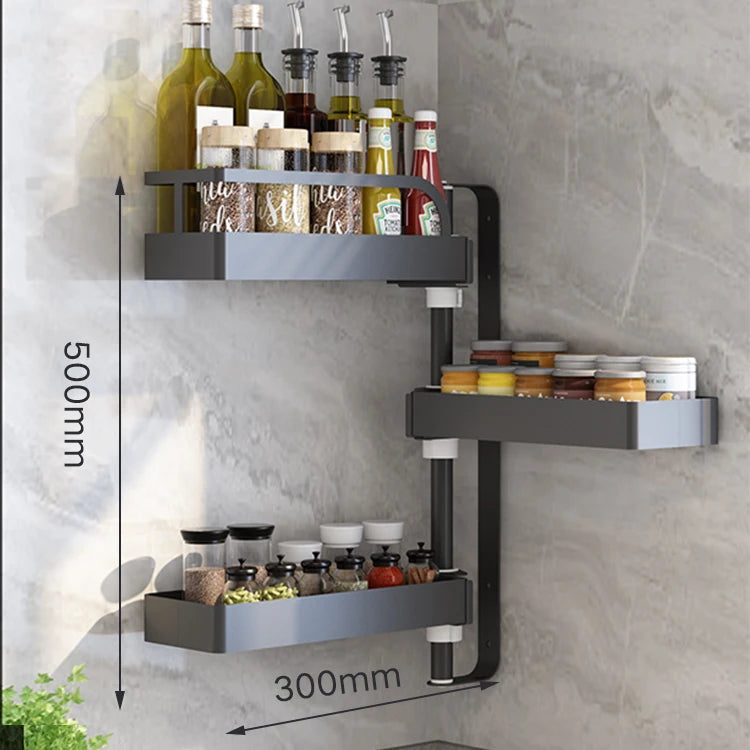 Over Sink Kitchen Rack Black Kitchen Storage Stand Wall-mounted Spice Rack Punch-free 360 Rotation Kitchen Spice Organizer Shelf