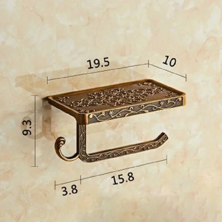 Bathroom Hardware Set  White Paper Mobile Phone Holder Space Aluminum Antique Roll Holder with Shelf Toilet Paper Box Wall Mount