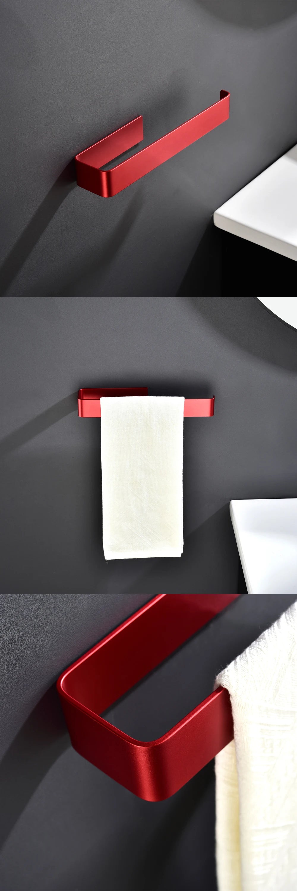 Aluminum Bathroom Accessories Sets 3M Tape Toilet Brush Holder Ceramic Toilet Roll Paper Holder Red Robe Hook Towel Holder