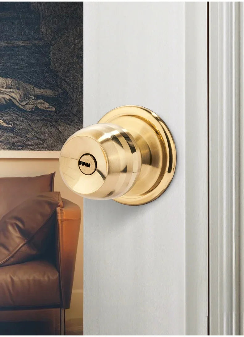 Stainless Round Door Knobs Rotation Lock Knobset Handle with Key for Bedrooms Bathrooms Utility Room Hardware Accessories