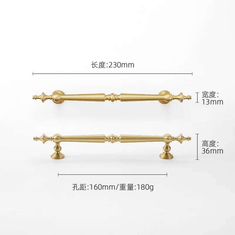 High-end Antique Bronze Door Handles and Knobs Solid Brass Antique Drawer Pulls Kitchen Cupboard Handle Gold Cabinet Handles