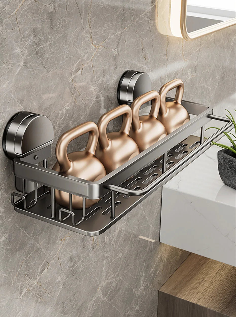 Bathroom Suction Cup Storage Rack Without Drilling Kitchen Toilet Shower Room Shampoo Holder Wall Mount Organizer Bathroom Shelf