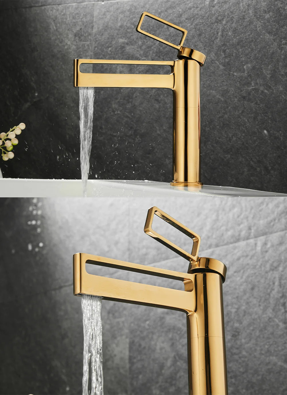 Black Tall Bathroom Basin Taps Single Handle Waterfall Faucet Solid Brass Basin Mixer Tap Creative Hollowed Out Design Water Tap