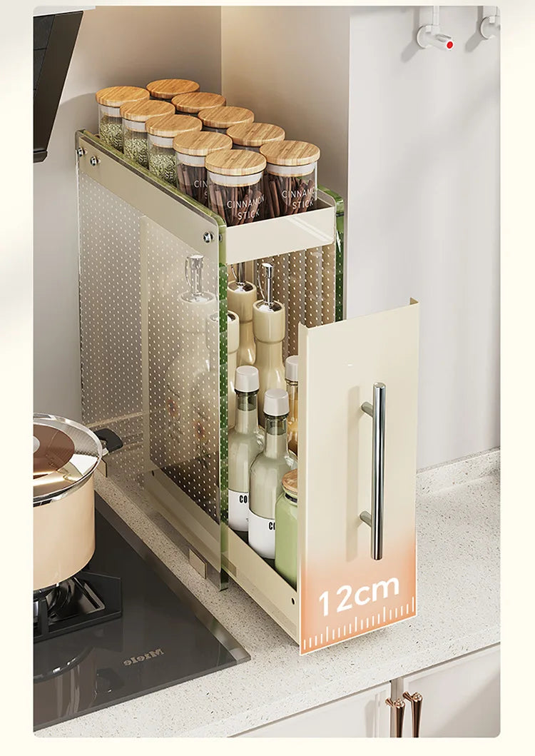 Kitchen Pull-out Spice Storage Rack Corner Seasoning Salt Sauce Vinegar Bottle Organizer Countertop Narrow Edge Pull-out Rack