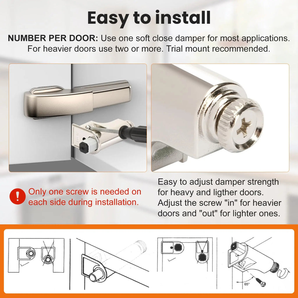 Hardware Soft Close Damper for Cabinet Doors Compact SoftClose Cabinet Adapter Hardware Hinge Polished Nickel SCD103