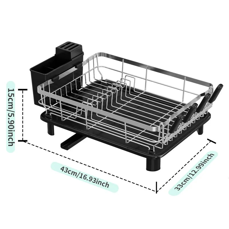 Single Layer Hollow Dish Rack Kitchen Countertop Rack with Drainage Tray Multifunctional Tableware Rack Rust Resistant Durable