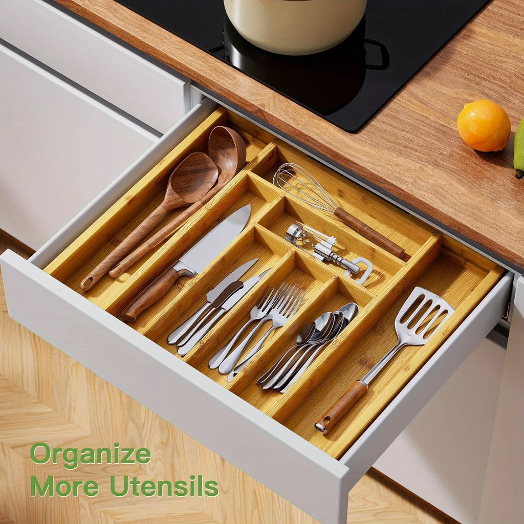 Adjustable Expandable Bamboo Drawer Organizer for Kitchen,Bedroom or Living Room-Ideal for Organizing Cutlery,Silverware& Knives