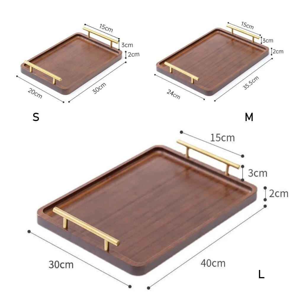 Rectangular Wood Tea Tray Display Plate with Handles Tea Set Cup Storage Plate Household Coffee Dessert Snack Fruit Platter