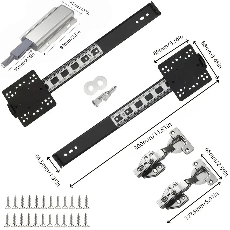 5 Pcs Sliding Door Hardware Kit, Space-Saving Hidden Track&Foldable System with Magnetic Closure for Cabinet, Wardrobe&TV Stand