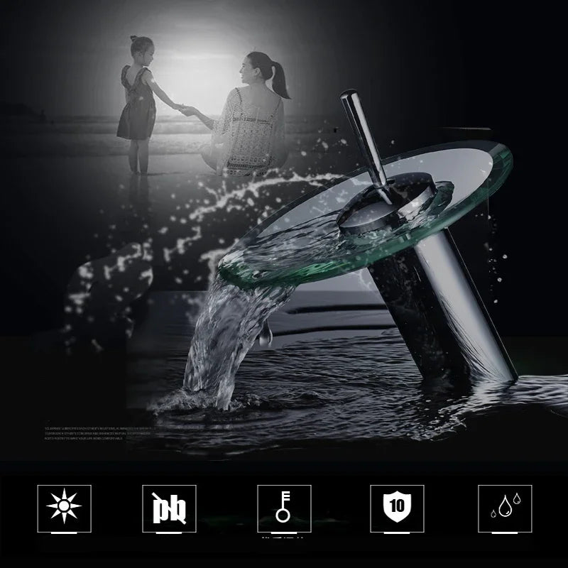 Bathroom Faucets Household Wash Basin Sink Taps Colorful Glass Waterfall Faucet Chrome Single Lever Mixer Tap Deck Mounted