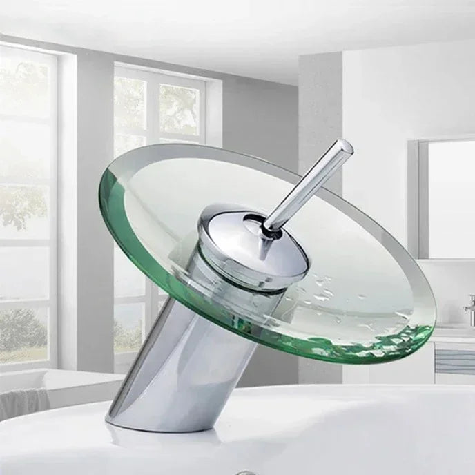 Bathroom Faucets Household Wash Basin Sink Taps Colorful Glass Waterfall Faucet Chrome Single Lever Mixer Tap Deck Mounted