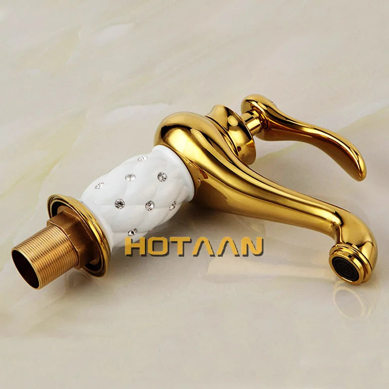 Bathroom Basin Gold Faucet Brass With Diamond Crystal Body Tap New Luxury Single Handle Hot and Cold Tap . YT-5045