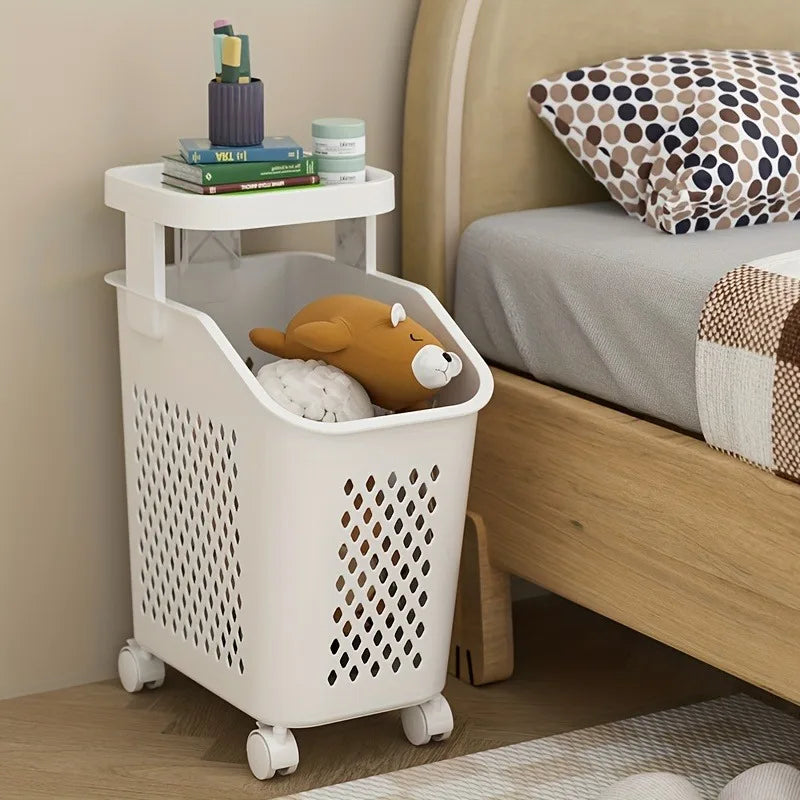 Multilayer Dirty Laundry Basket Storage Rack Clothes Storage Basket Sundries Storage Basket with Wheels Home Bathroom Supplies
