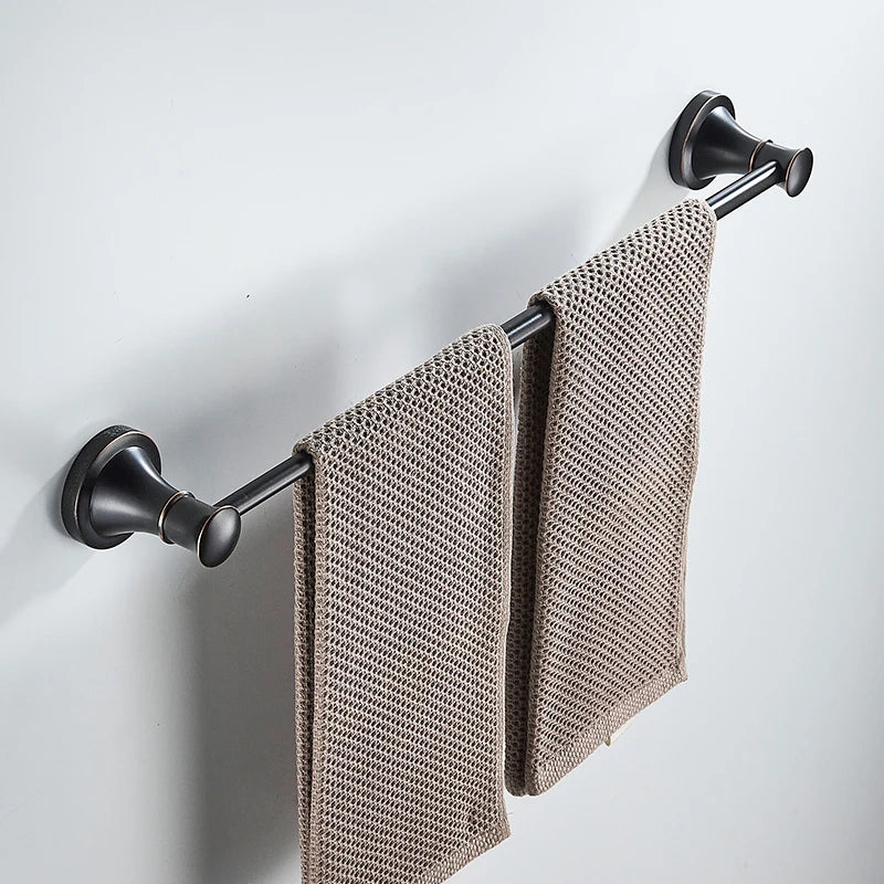 Bathroom Bath Toilet Paper Holder Robe Hook Bathroom Retractable Towel Hanging Rod Black Zinc Alloy EL852