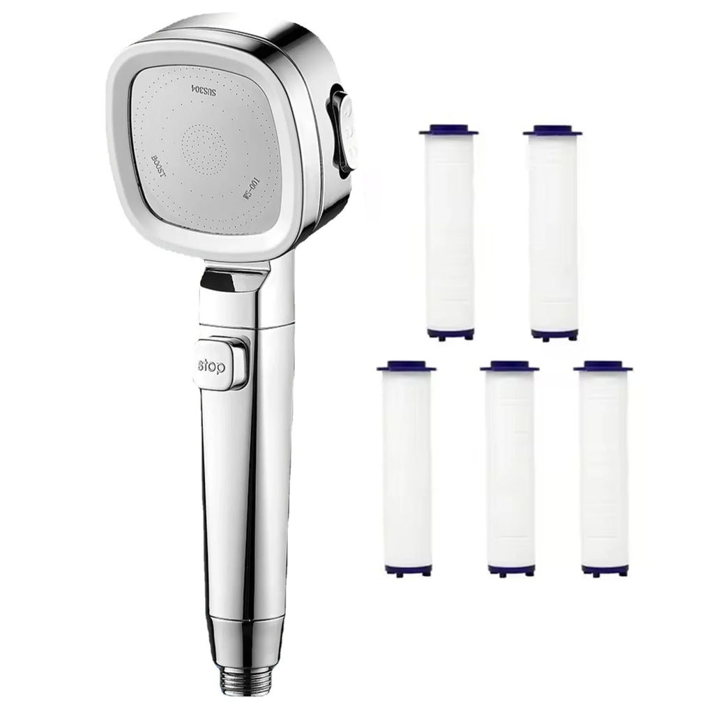 Bathroom Booster Shower Head with Filter, 3 Modes Adjustable Spray, Large Flow High Pressure Handheld Shower Head, Silver Shower