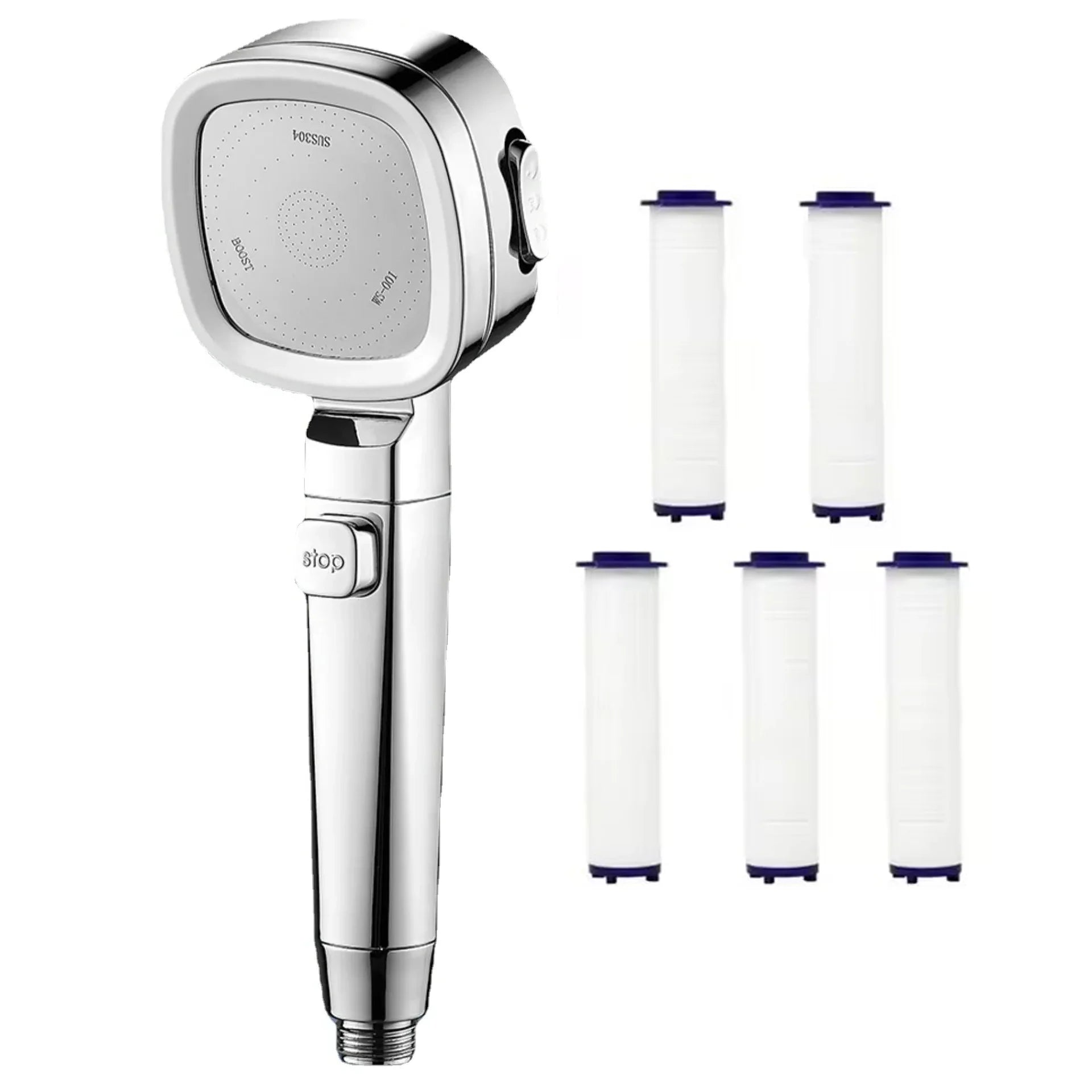 Bathroom Booster Shower Head with Filter, 3 Modes Adjustable Spray, Large Flow High Pressure Handheld Shower Head, Silver Shower