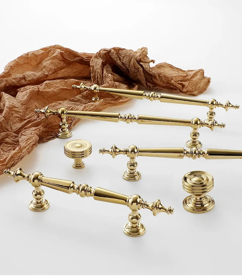 High-end Antique Bronze Door Handles and Knobs Solid Brass Antique Drawer Pulls Kitchen Cupboard Handle Gold Cabinet Handles