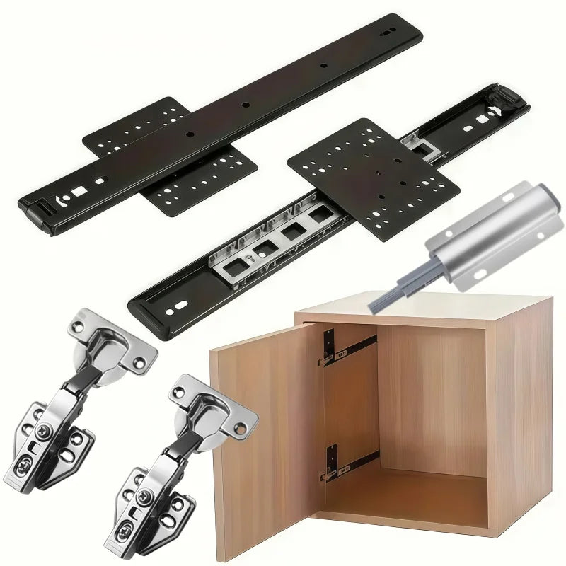 5 Pcs Sliding Door Hardware Kit, Space-Saving Hidden Track&Foldable System with Magnetic Closure for Cabinet, Wardrobe&TV Stand
