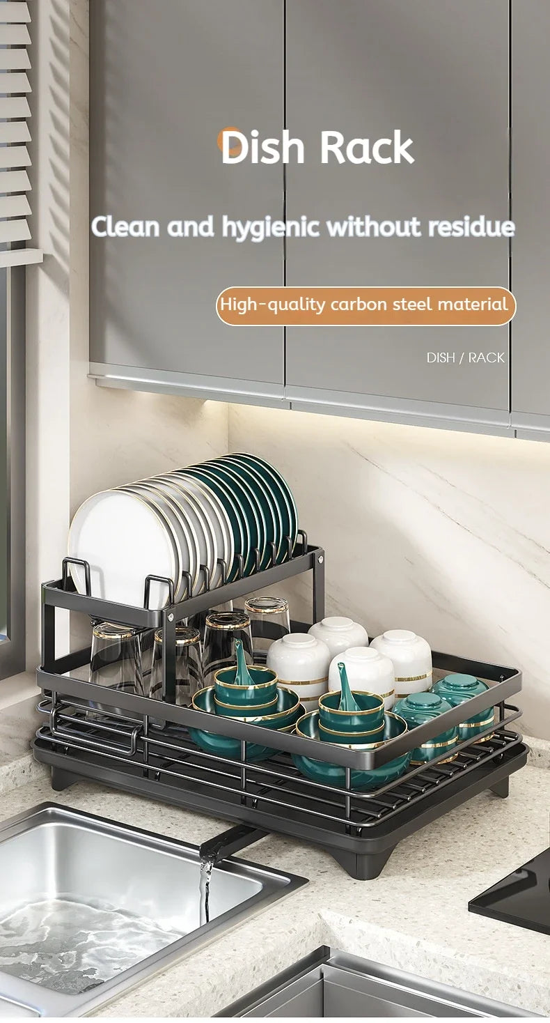 Stainless Steel Adjustable Dish Drying Rack with Drainboard - Over Sink Plate Organizer, Kitchen Storage Rack