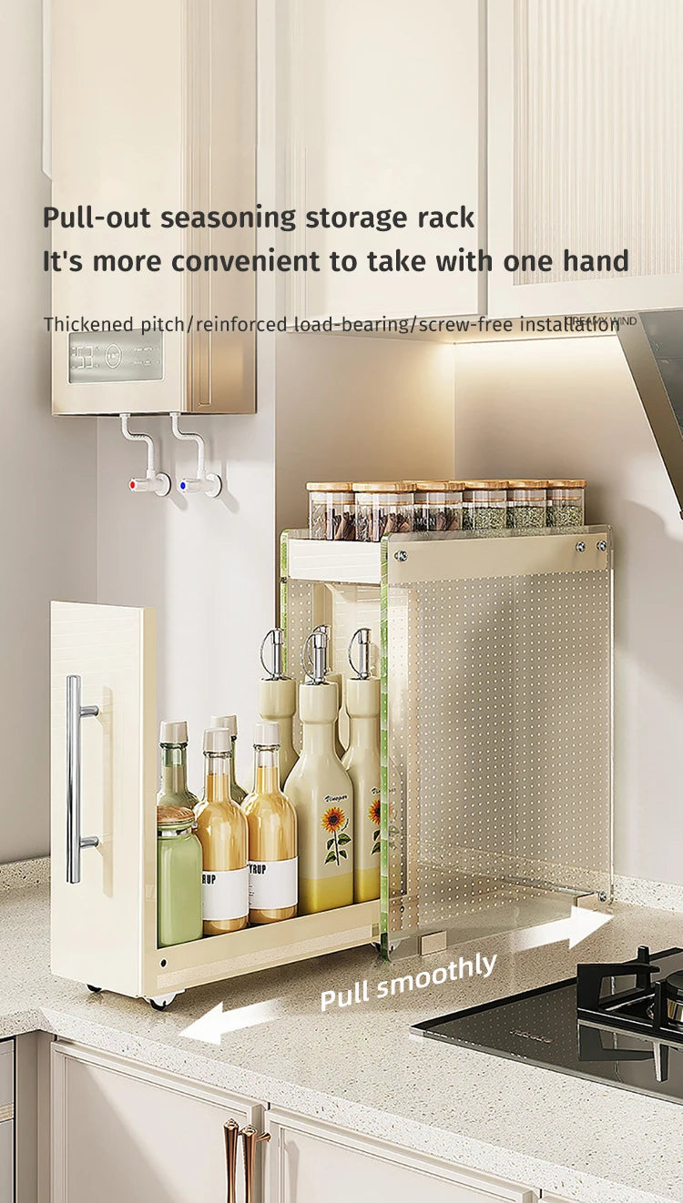 Kitchen Pull-out Spice Storage Rack Corner Seasoning Salt Sauce Vinegar Bottle Organizer Countertop Narrow Edge Pull-out Rack