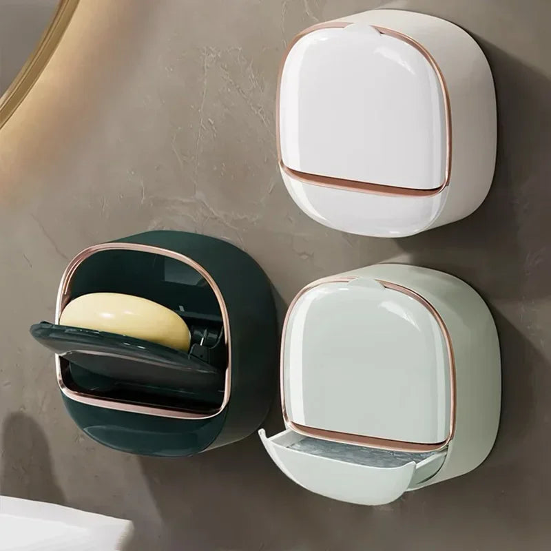 Bathroom Drain Soap Box Wall Mounted ABS Soap Box with Lid Waterproof Soap Dish Dishes Storage Box Travel Organizer Case Storage