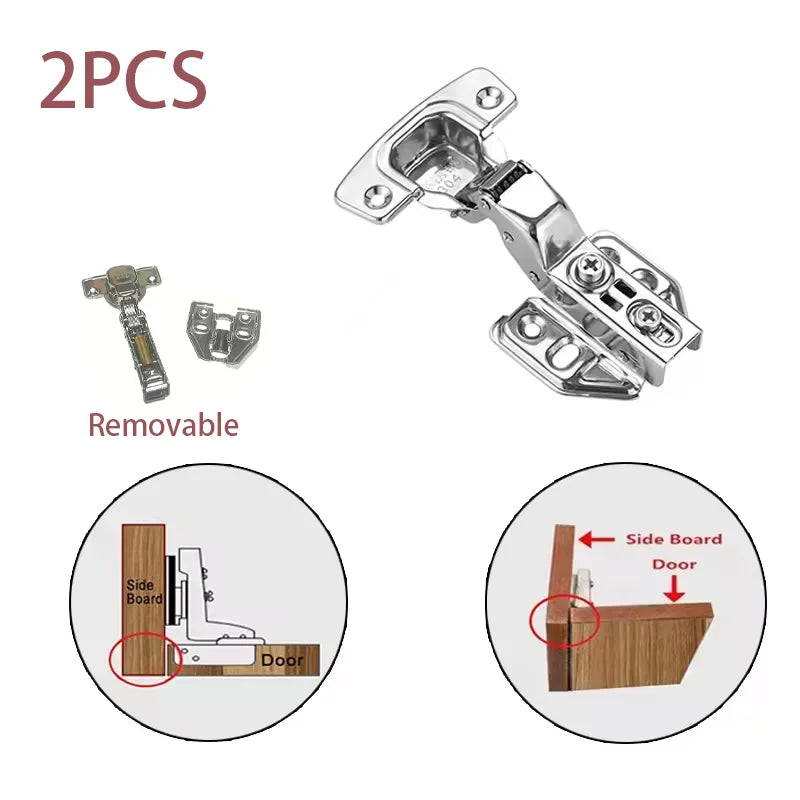 2-Pack Modern Hydraulic Cabinet Hinges Soft Close Damping Brushed Stainless Steel Metal Door Mount for Kitchen Cabinets Wardrobe