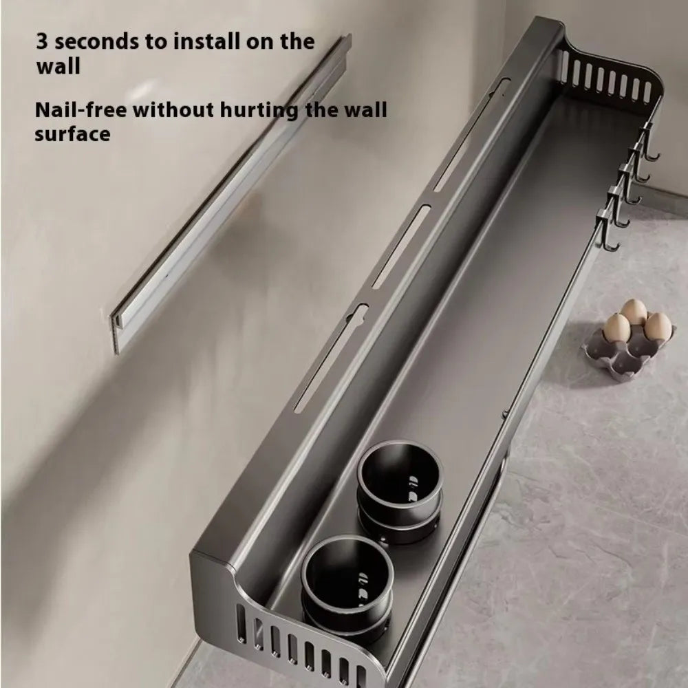 Wall Mounted Kitchen Storage Rack Moisture-Proof Anti-Rust Spice Rack Organizer No Punching Required Removab