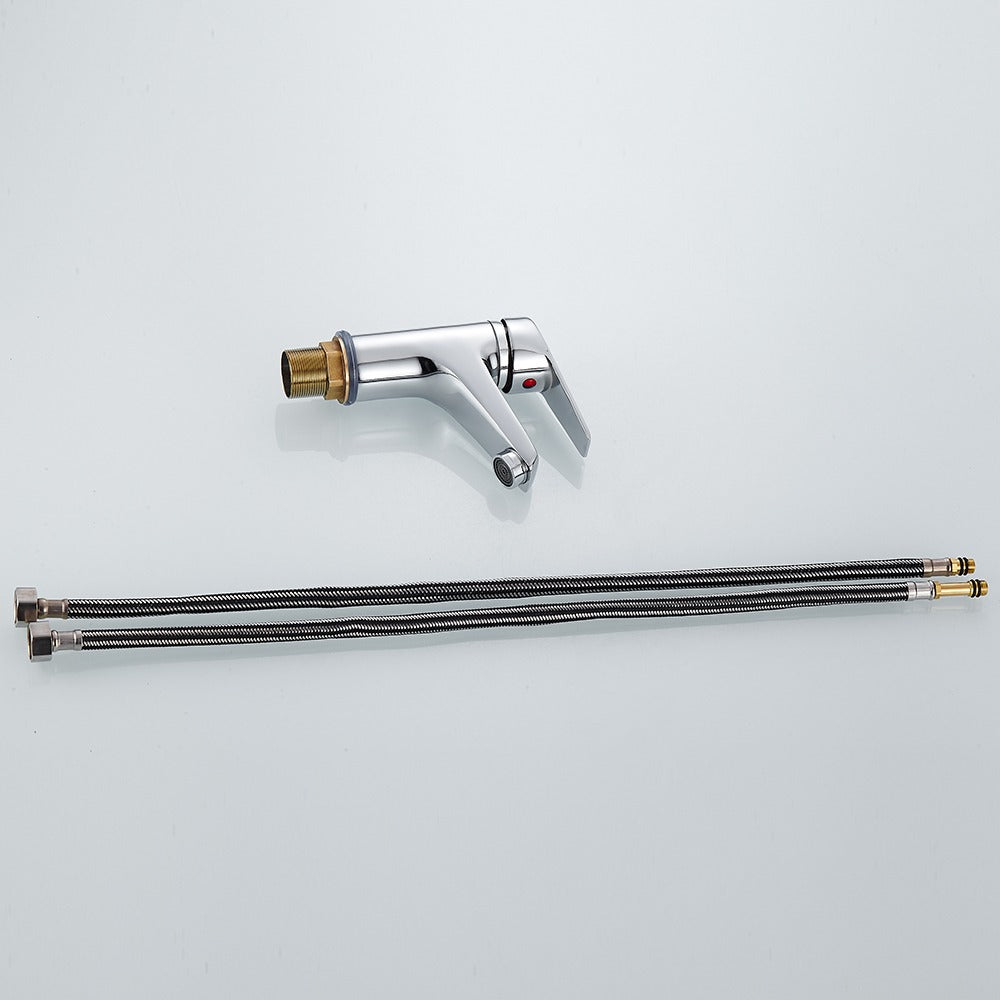 Bathroom Basin Faucet Chrome Single Handle Single Hole Deck Mounted Mixer Tap Kitchen Sink Hot Cold Taps With G1/2 Hose