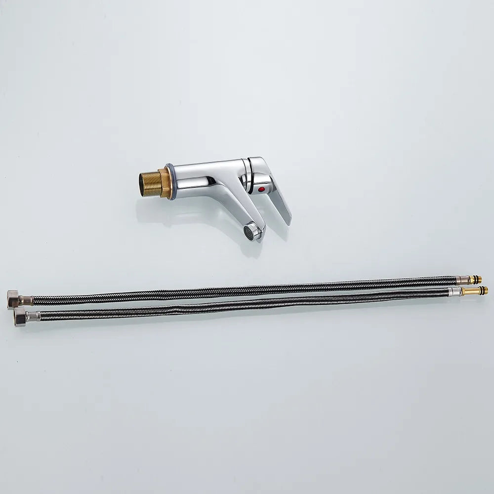 Bathroom Basin Faucet Chrome Single Handle Single Hole Deck Mounted Mixer Tap Kitchen Sink Hot Cold Taps With G1/2 Hose