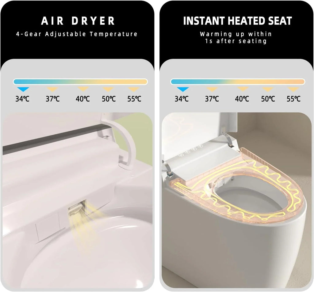 Bathroom Toilet,High-End Auto Electric Ceramic Toilet Smart Round Bowl With S-Trap Drainage Remote Control Floor Mounted