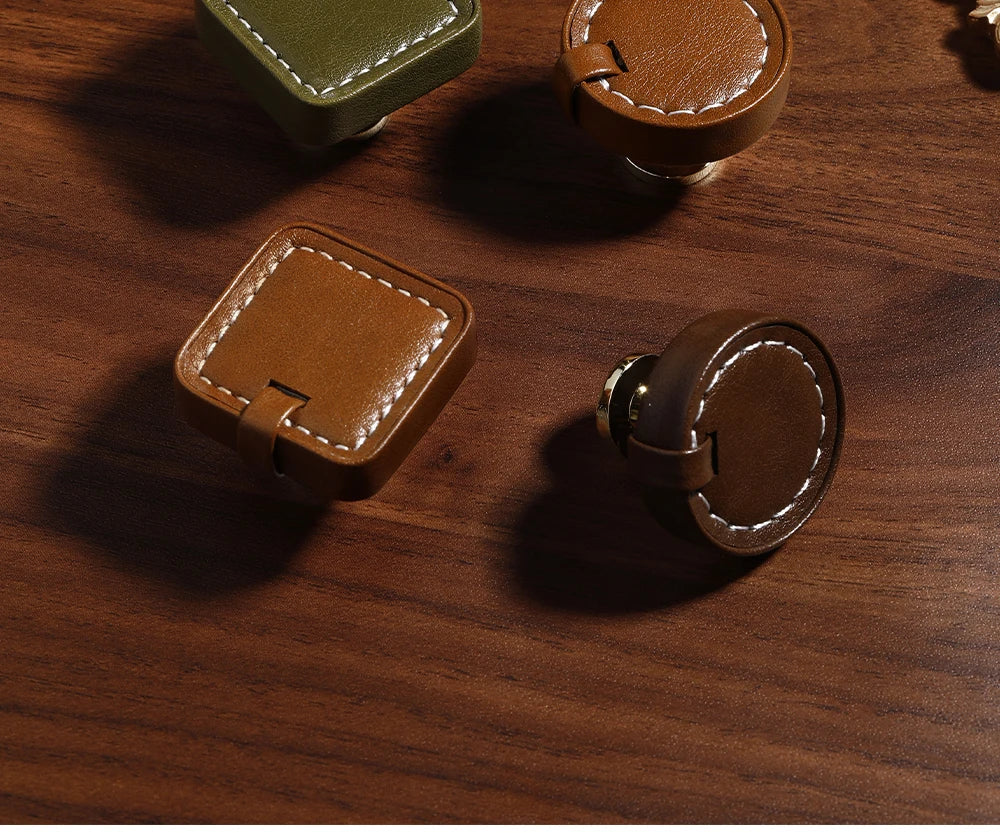 Modern minimalist wardrobe door handle drawer cabinet handmade leather small handle cabinet single hole gold handle set