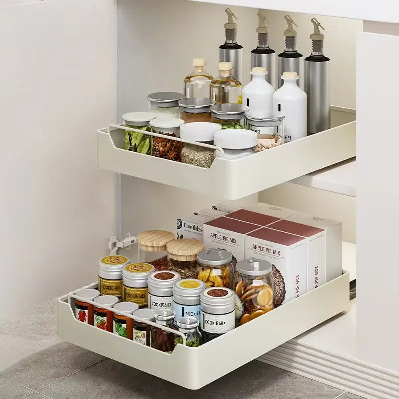 Home Kitchen Pull-out Rail Shelves Under The Sink Cabinet Pull-out Spice Dishes Organizer Without Drilling Installation