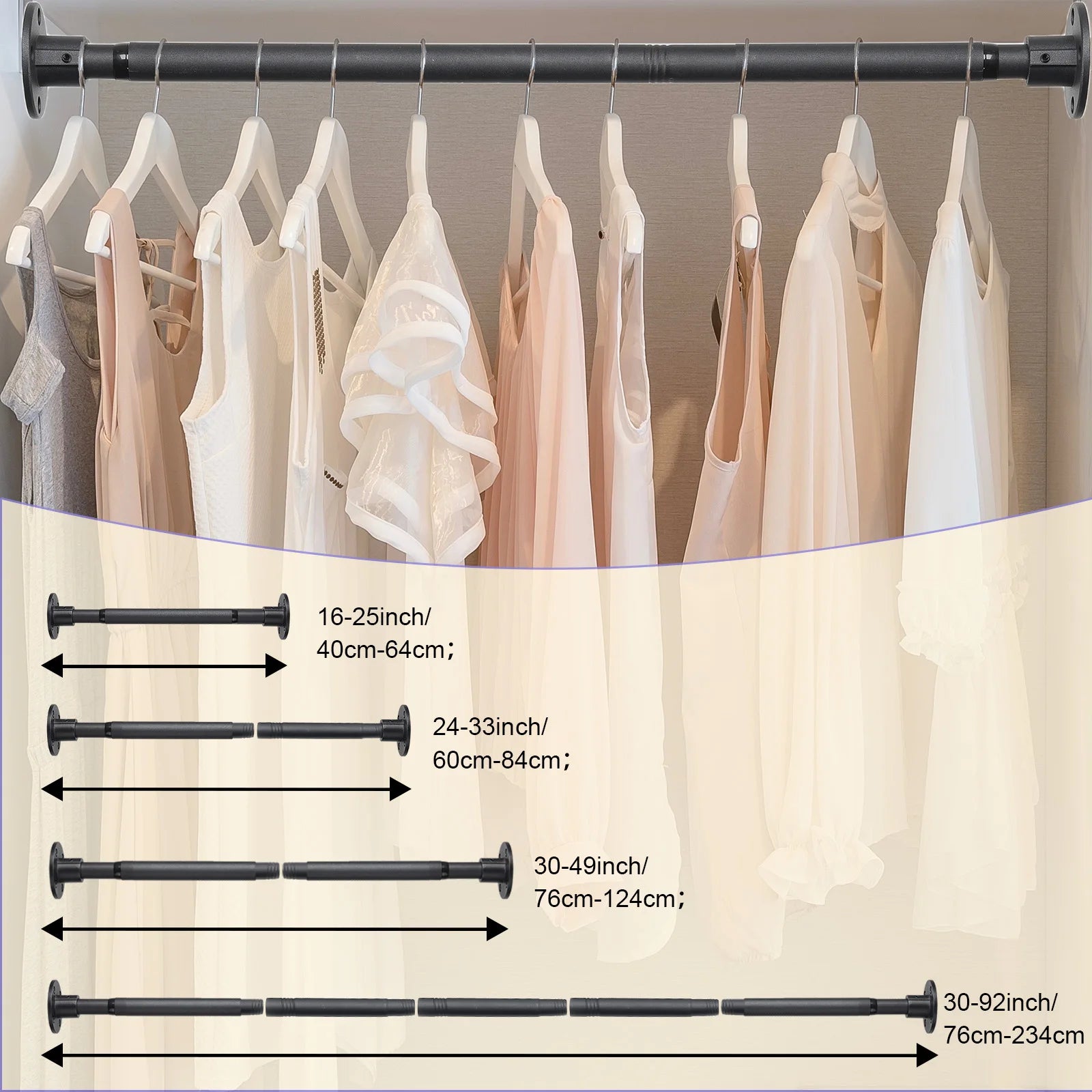 Closet Rod, Adjustable Closet Rods for Hanging Clothes,Closet Rod Extender Closet Organizer,Heavy Duty Closet Bar