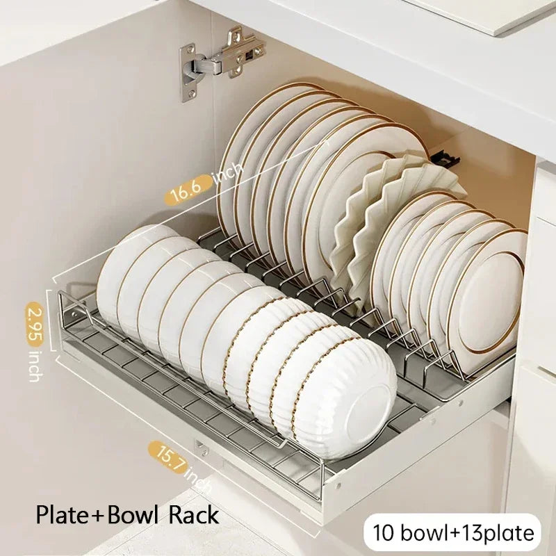 New Kitchen Storage Rack with Slide Rails Kitchen Drawer Type Organizer Shelf Tray Dish Drainer Storage Rack Cabinets Organize