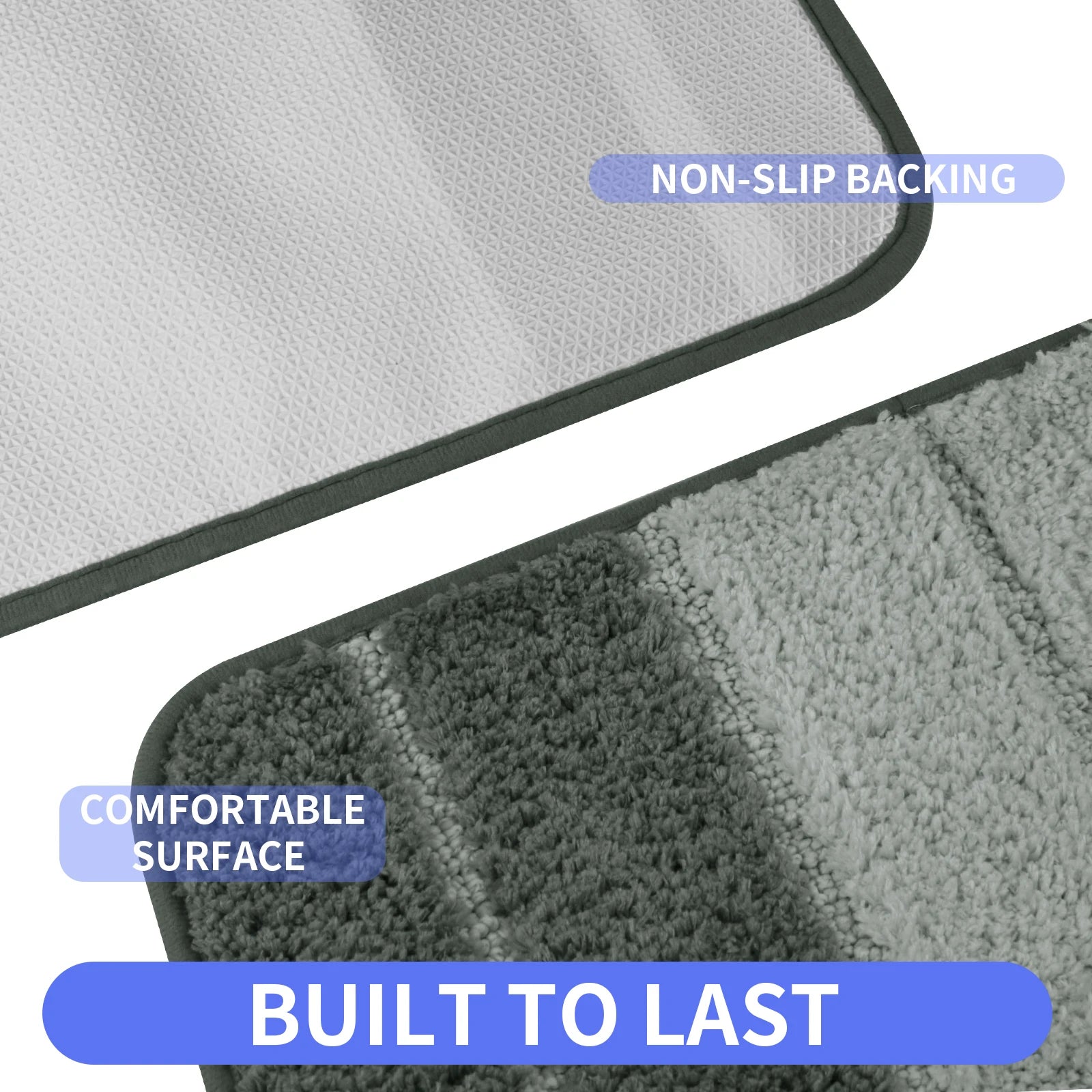 Bathroom Rug Set 2 Piece Plush Shaggy Soft Absorbent Microfiber Bath Mats and U-Shaped Contour Toilet Rug Non-Slip Machine Wash