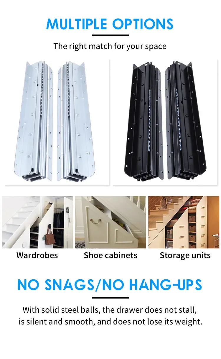 1Pcs Bottom Mount Heavy Duty Drawer Slides 260 LB Load Capacity Full Extension Ball Bearing Cabinet Hidden Stair Rail 400-900mm