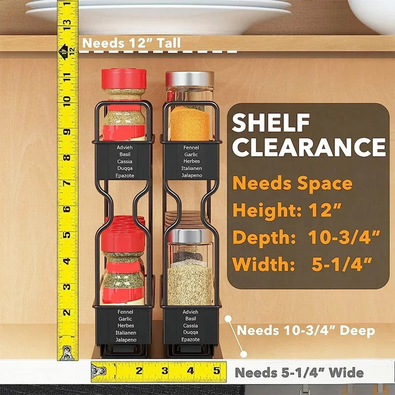 Slide Spice Rack Organizer 2/4-Tier Pull Out Seasoning Rack Kitchen Dining Room Metal Spice Drawer Box Spice Shelf Storage Rack