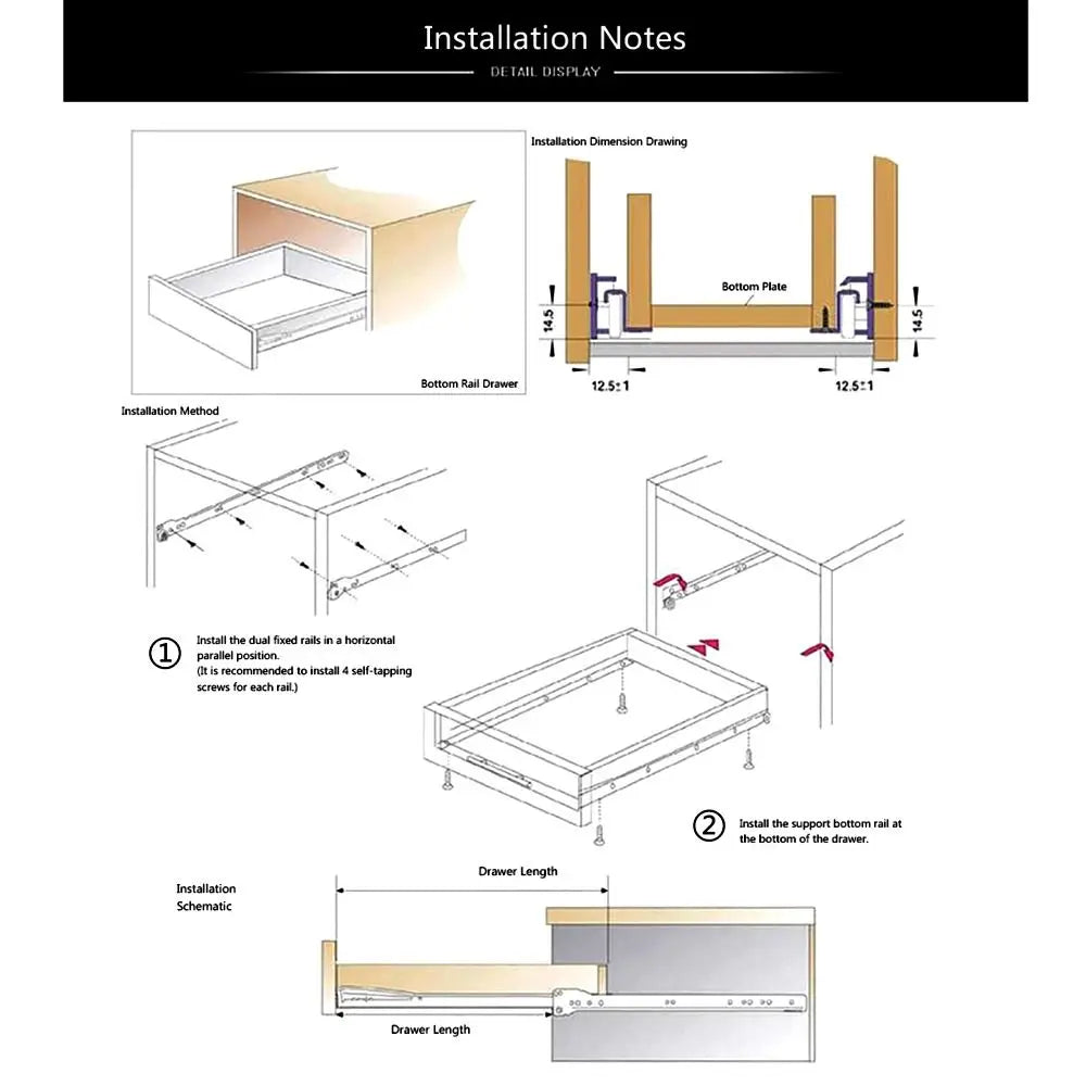 1Pair Chute Cabinets Keyboard Roller Pulley Furniture Slides Mute Two Section Drawer Track Slides Cabinet Rails