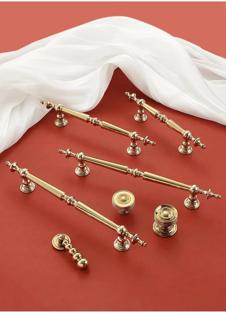 High-end Antique Bronze Door Handles and Knobs Solid Brass Antique Drawer Pulls Kitchen Cupboard Handle Gold Cabinet Handles